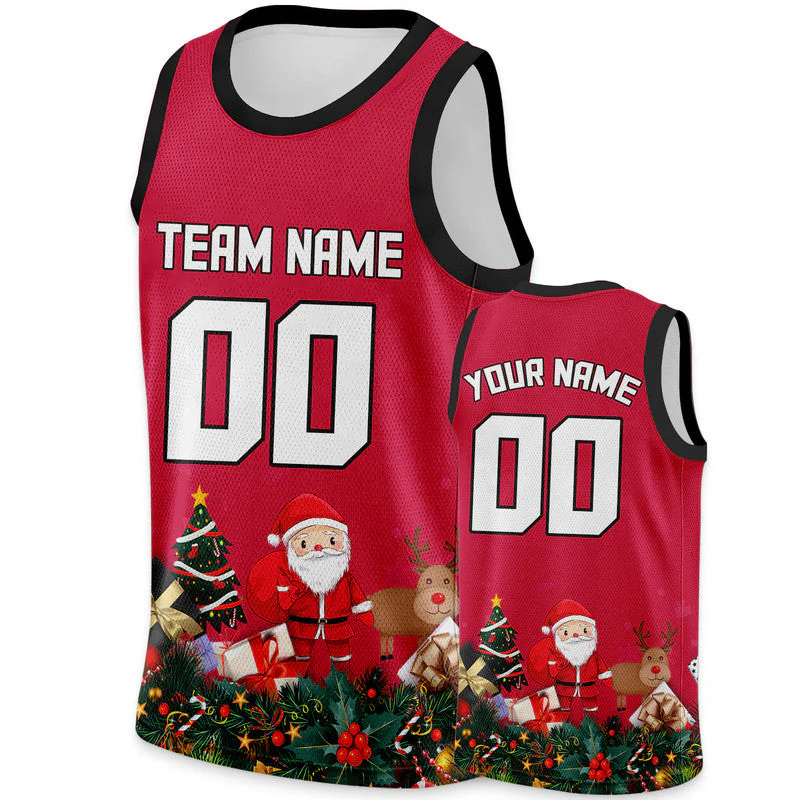 Christmas Day Custom Red White-Black Santa Claus Authentic Basketball Jersey3