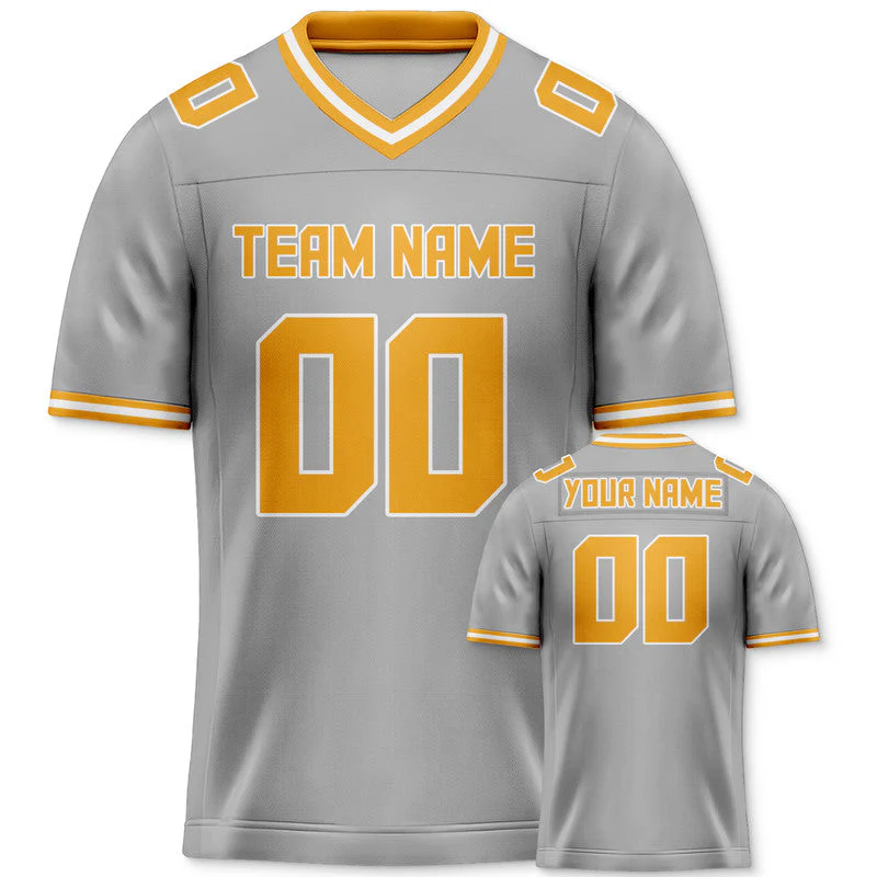 Custom Gray Gold Mesh Authentic Football Jersey