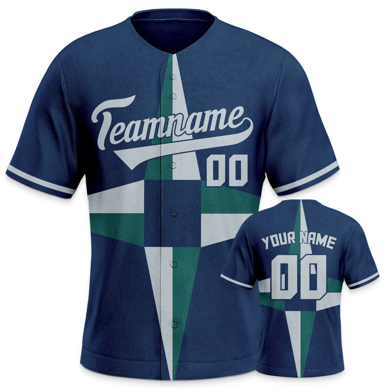 Custom Navy Aqua-Gray Creative  Cool Concept Authentic Baseball Jersey