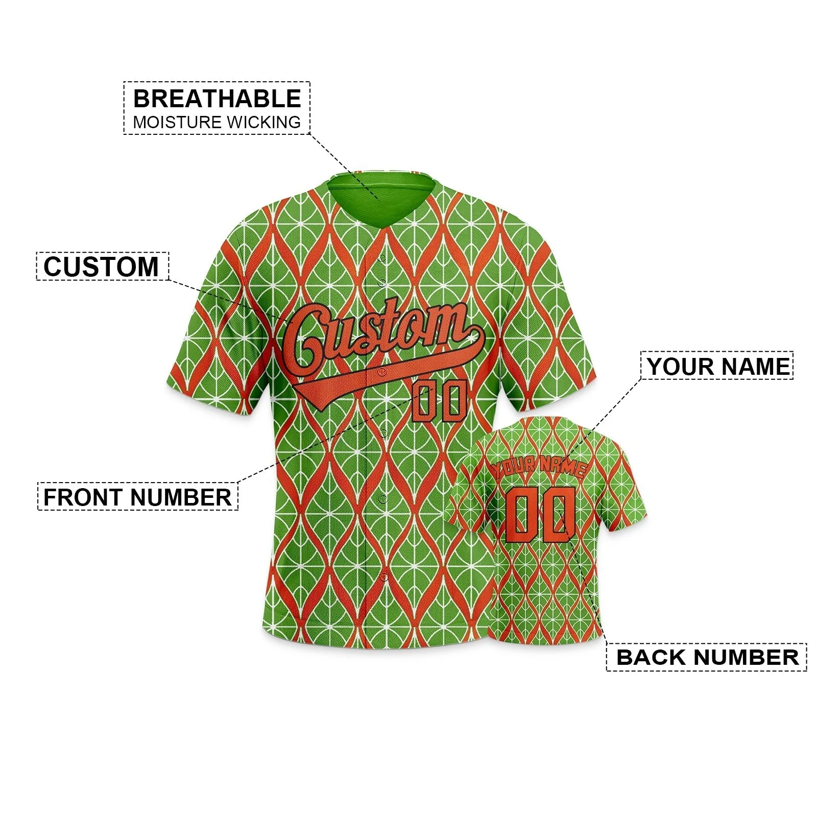 Custom Green Red-Black 3D Pattern Design Authentic Baseball Jersey 2
