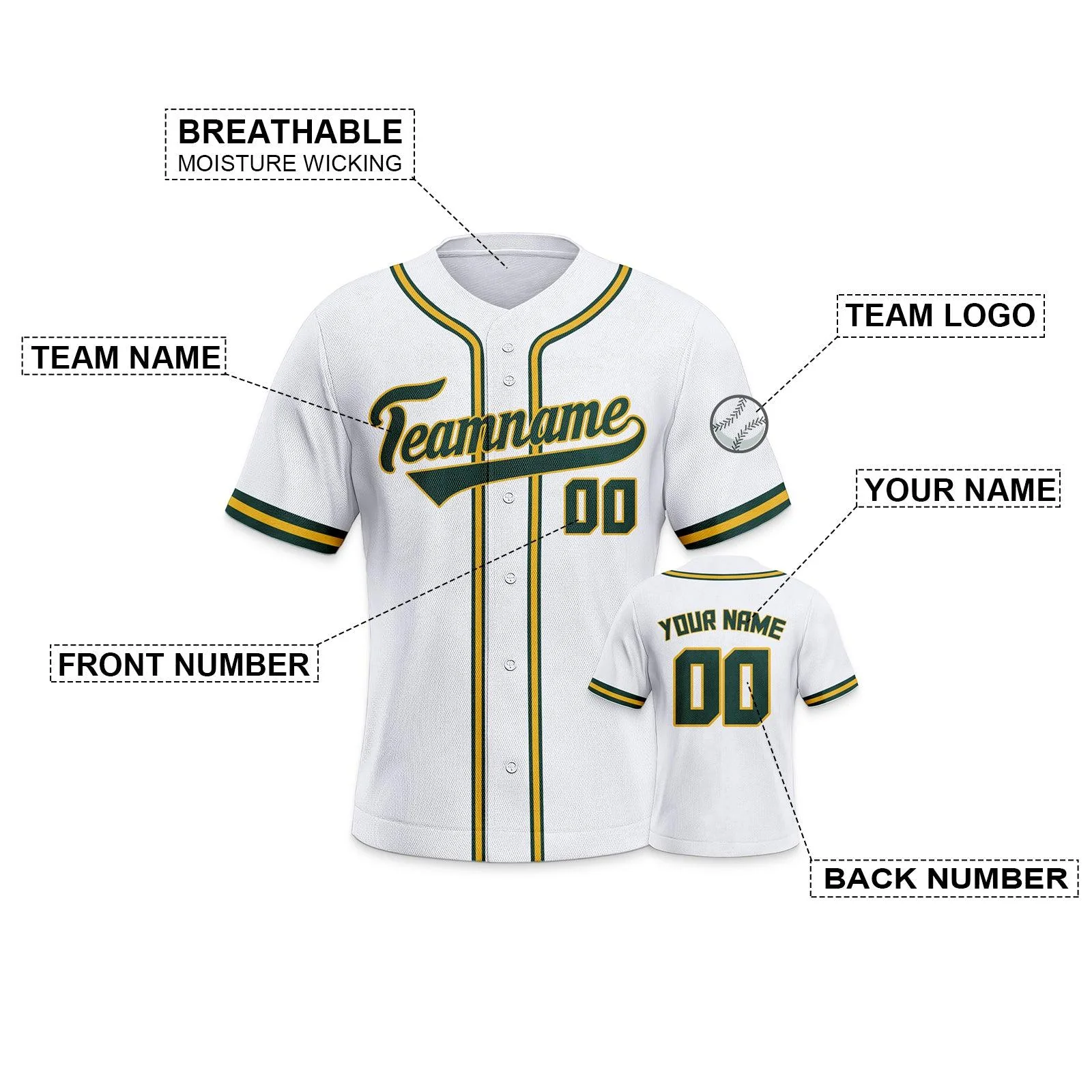 Custom White Kelly Green-Gold Authentic Classic Baseball Jersey