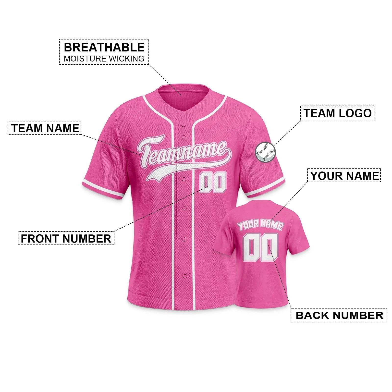 Custom Pink Pink-White Authentic Baseball Jersey