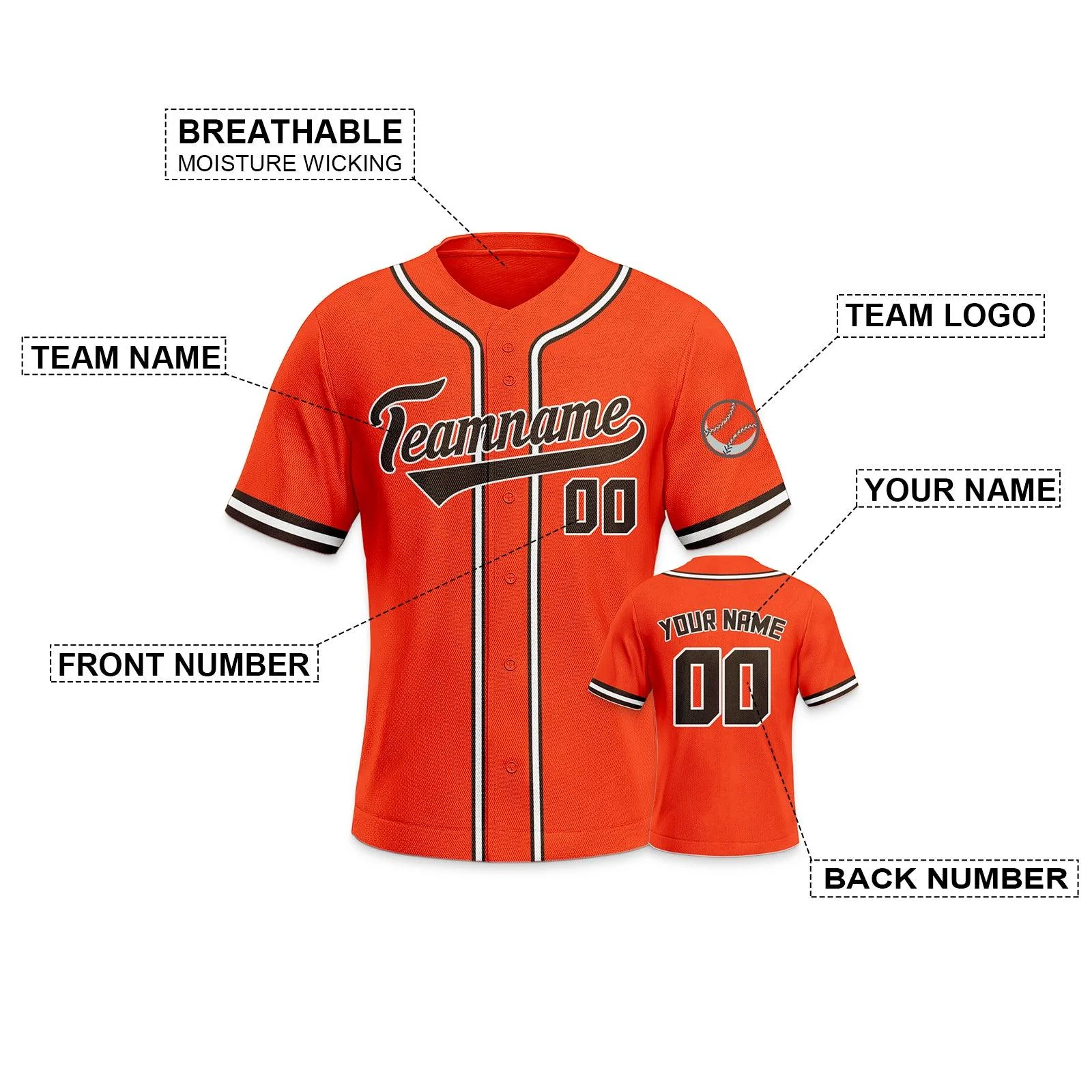 Custom Orange Brown-White Authentic Classic Baseball Jersey